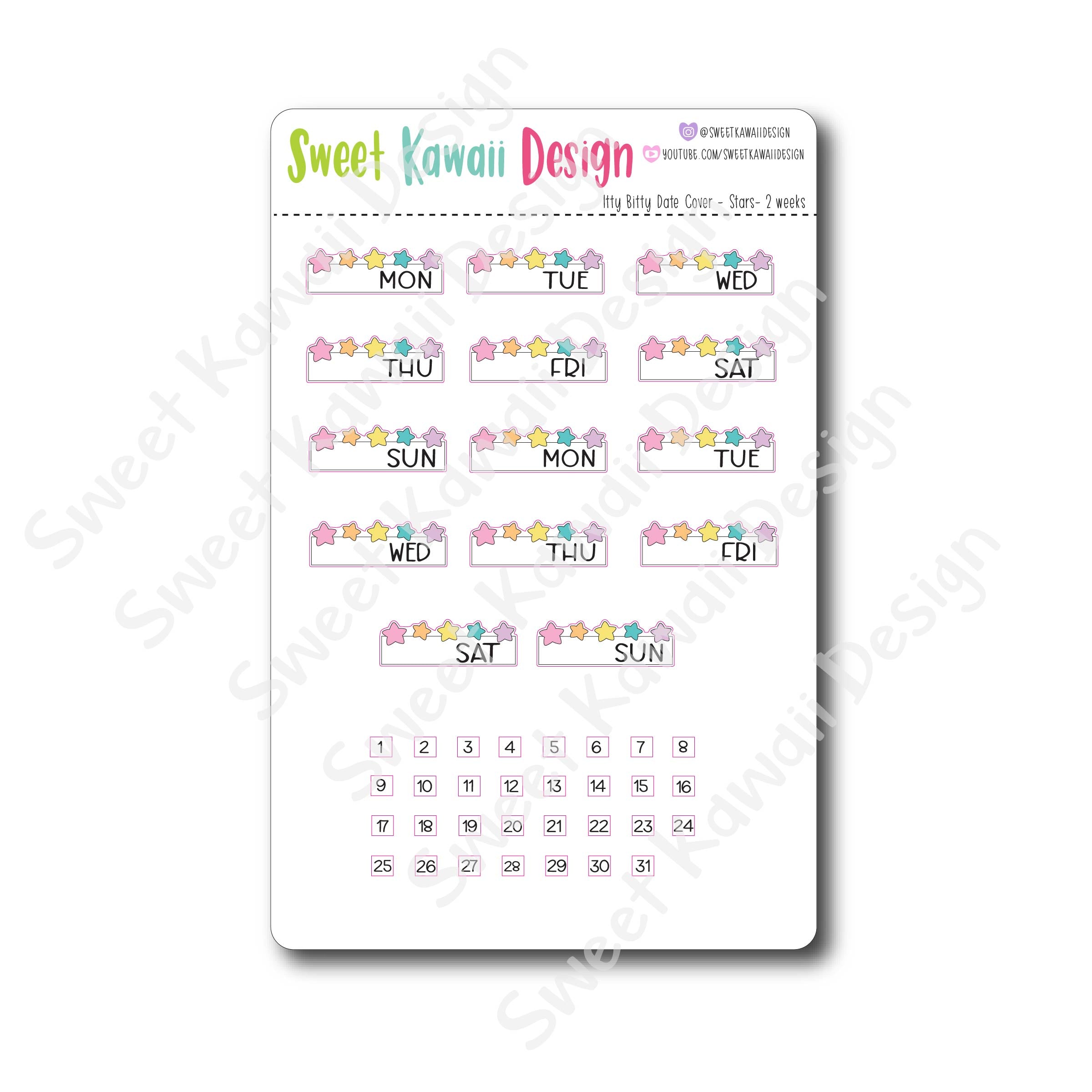 Kawaii Date Cover Stickers - Stars