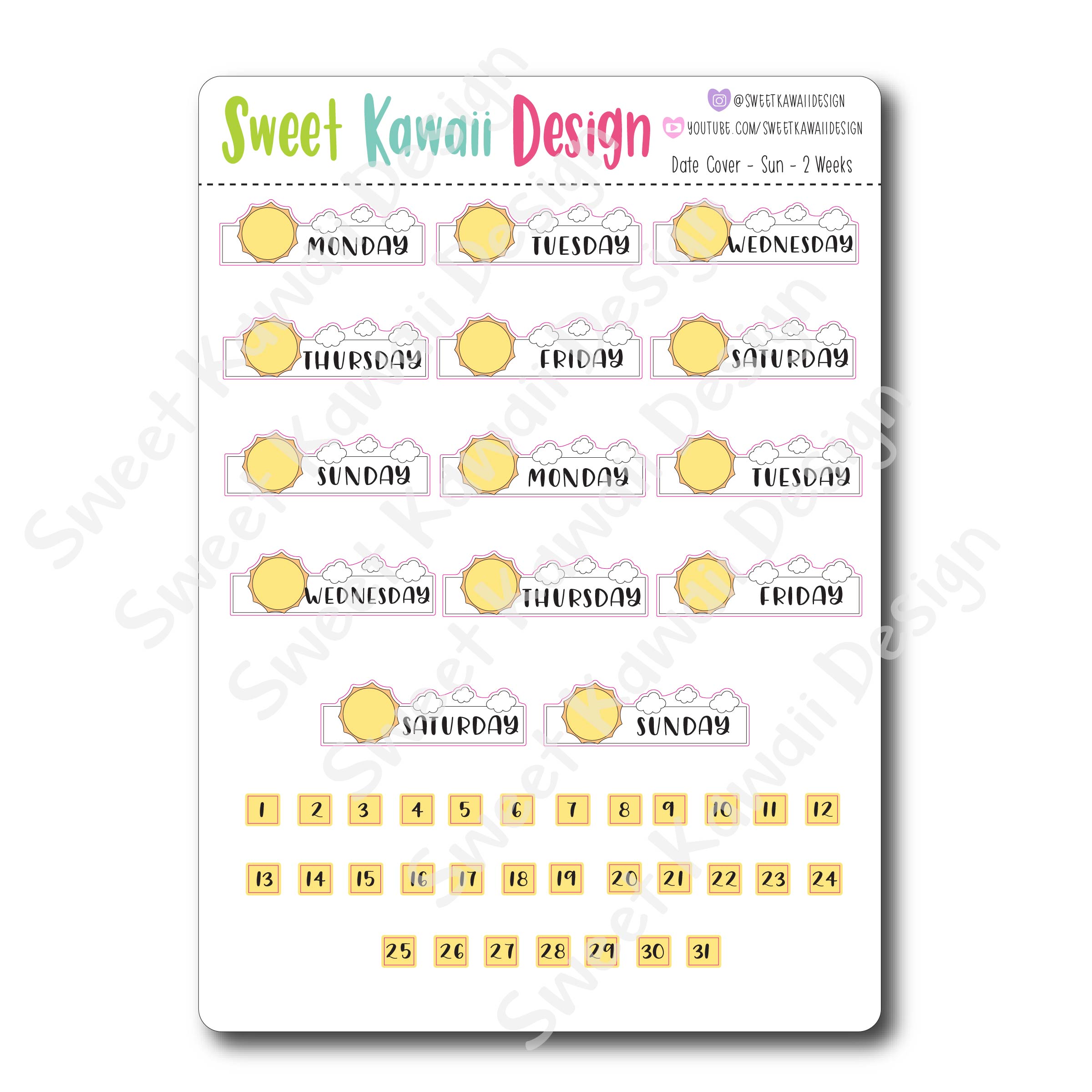 Kawaii Date Cover Stickers - Sun