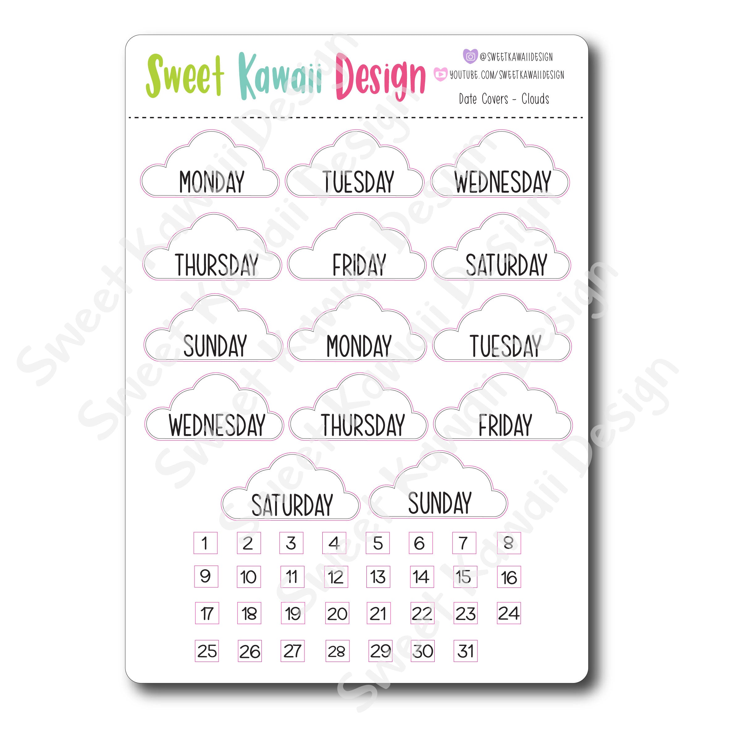Kawaii Date Cover Stickers - Clouds