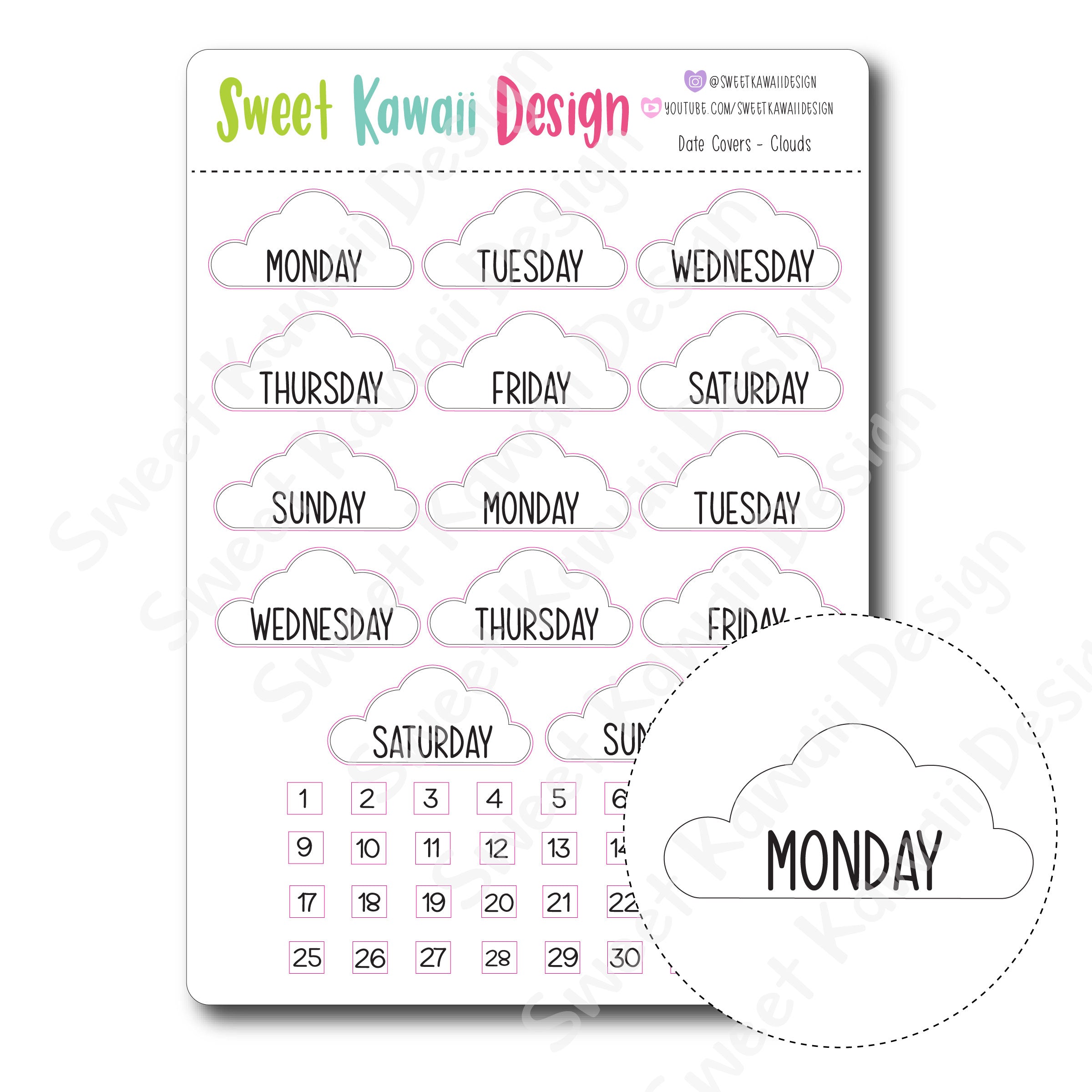Kawaii Date Cover Stickers - Clouds