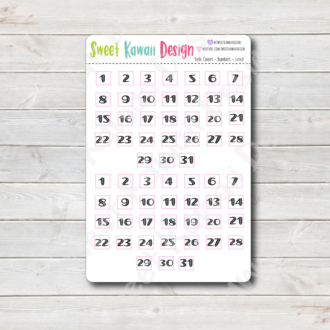 Kawaii Date Cover Stickers - Numbers Only - Lined