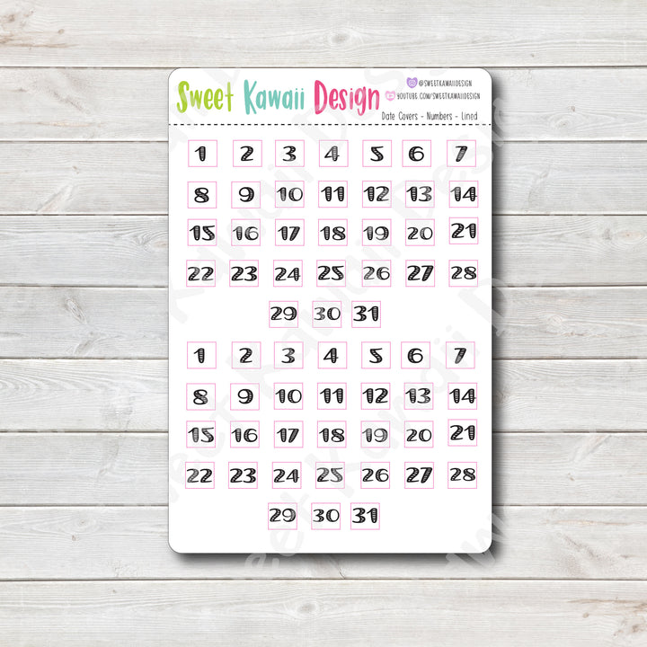 Kawaii Date Cover Stickers - Numbers Only - Lined