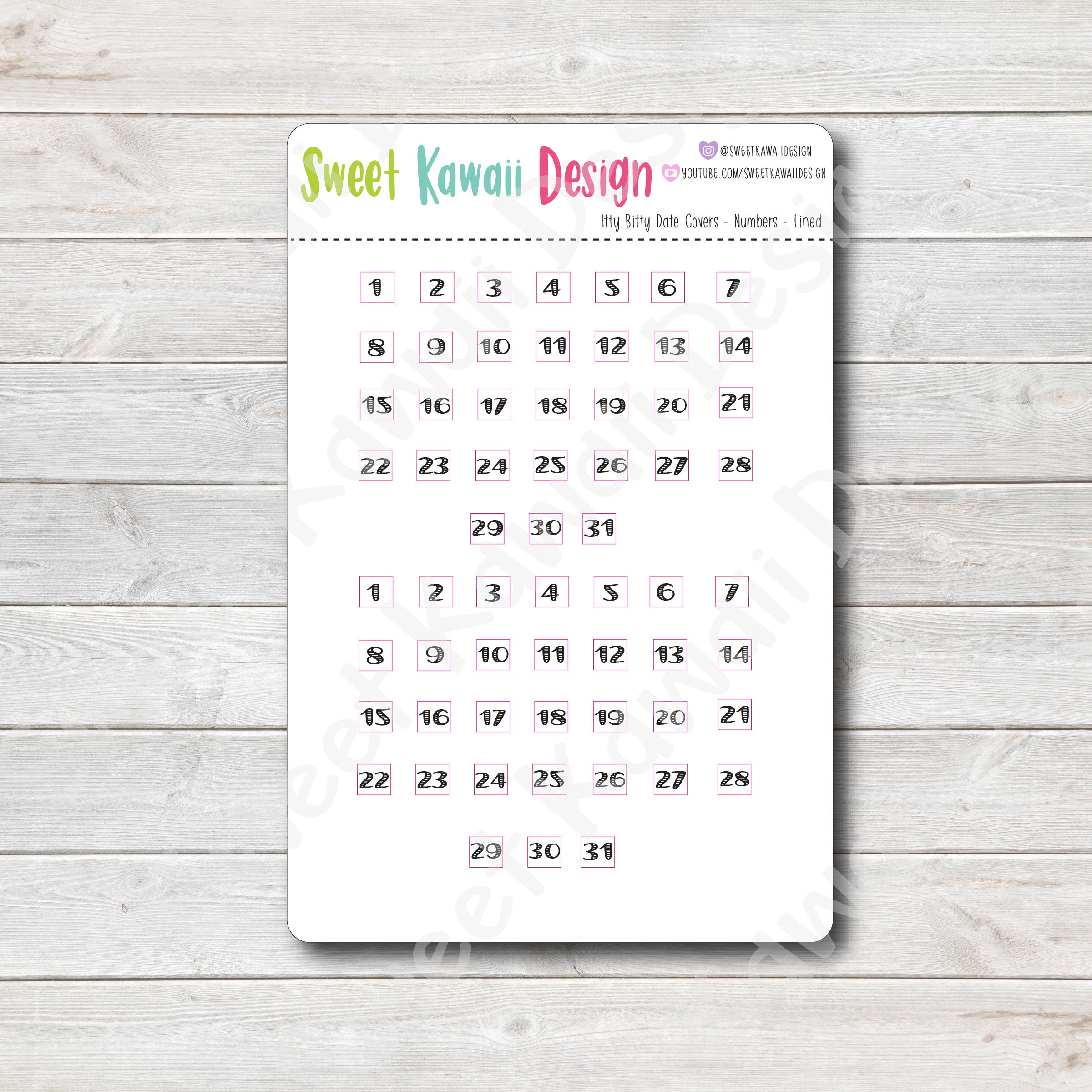 Kawaii Date Cover Stickers - Numbers Only - Lined