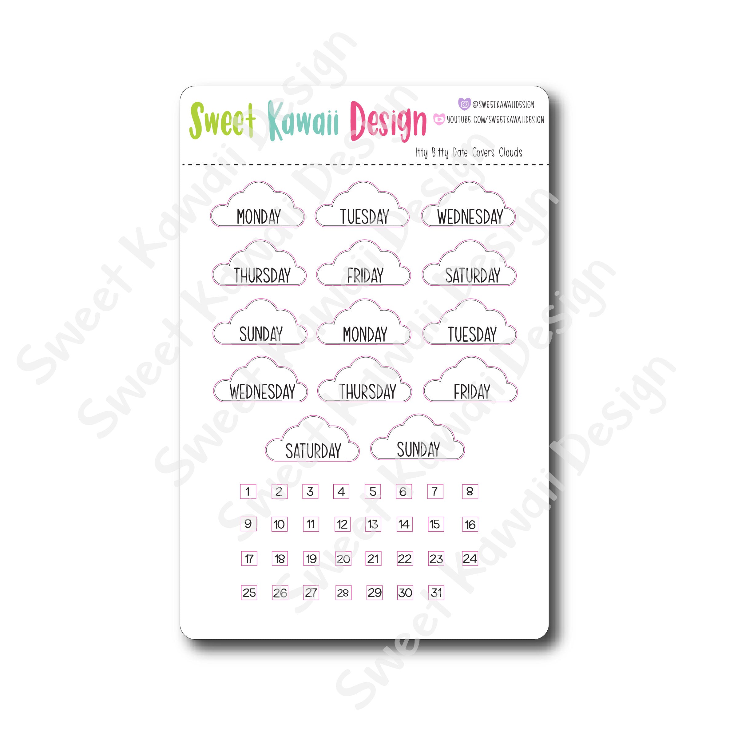 Kawaii Date Cover Stickers - Clouds