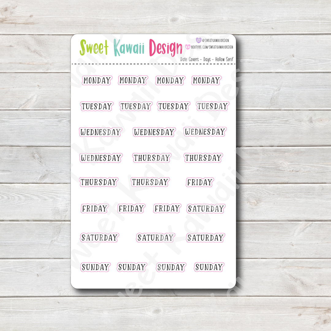 Days of the Week Stickers - Hollow Serif