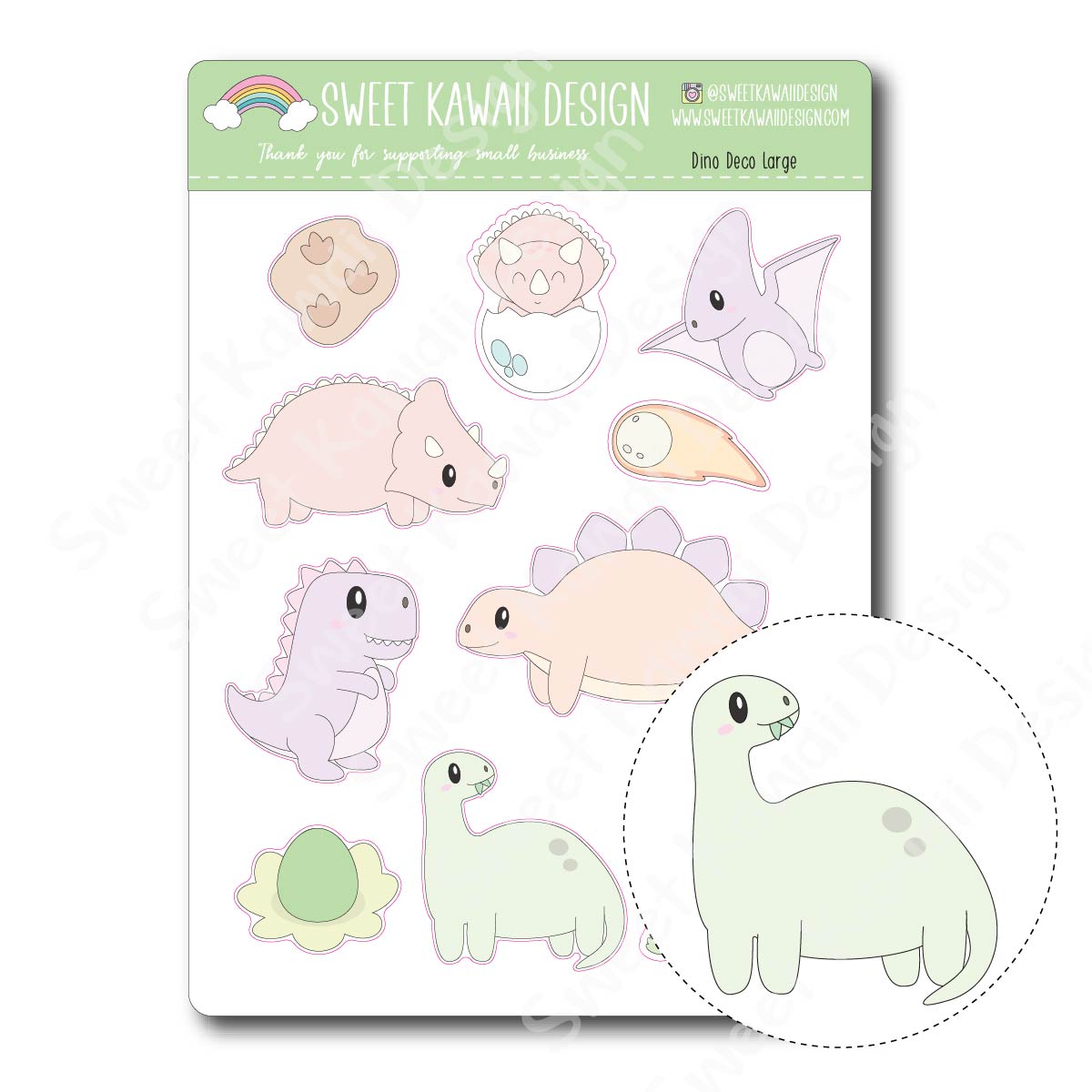Kawaii Dino Deco (Large) Stickers