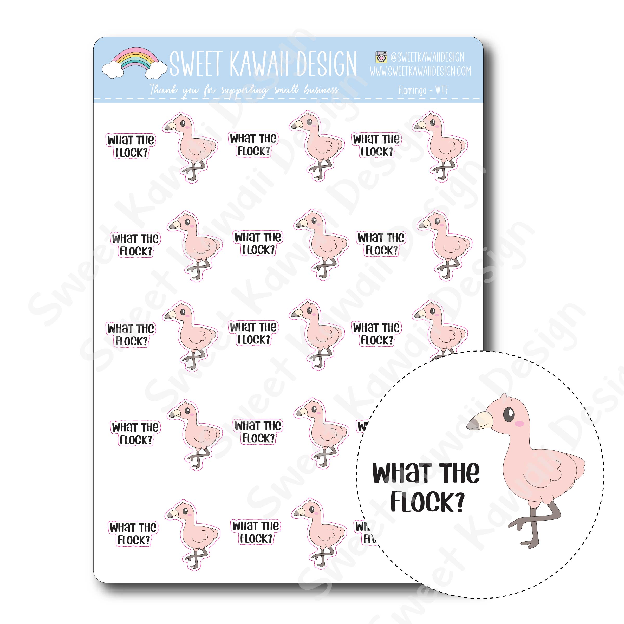 Kawaii Flamingo Stickers - WTF