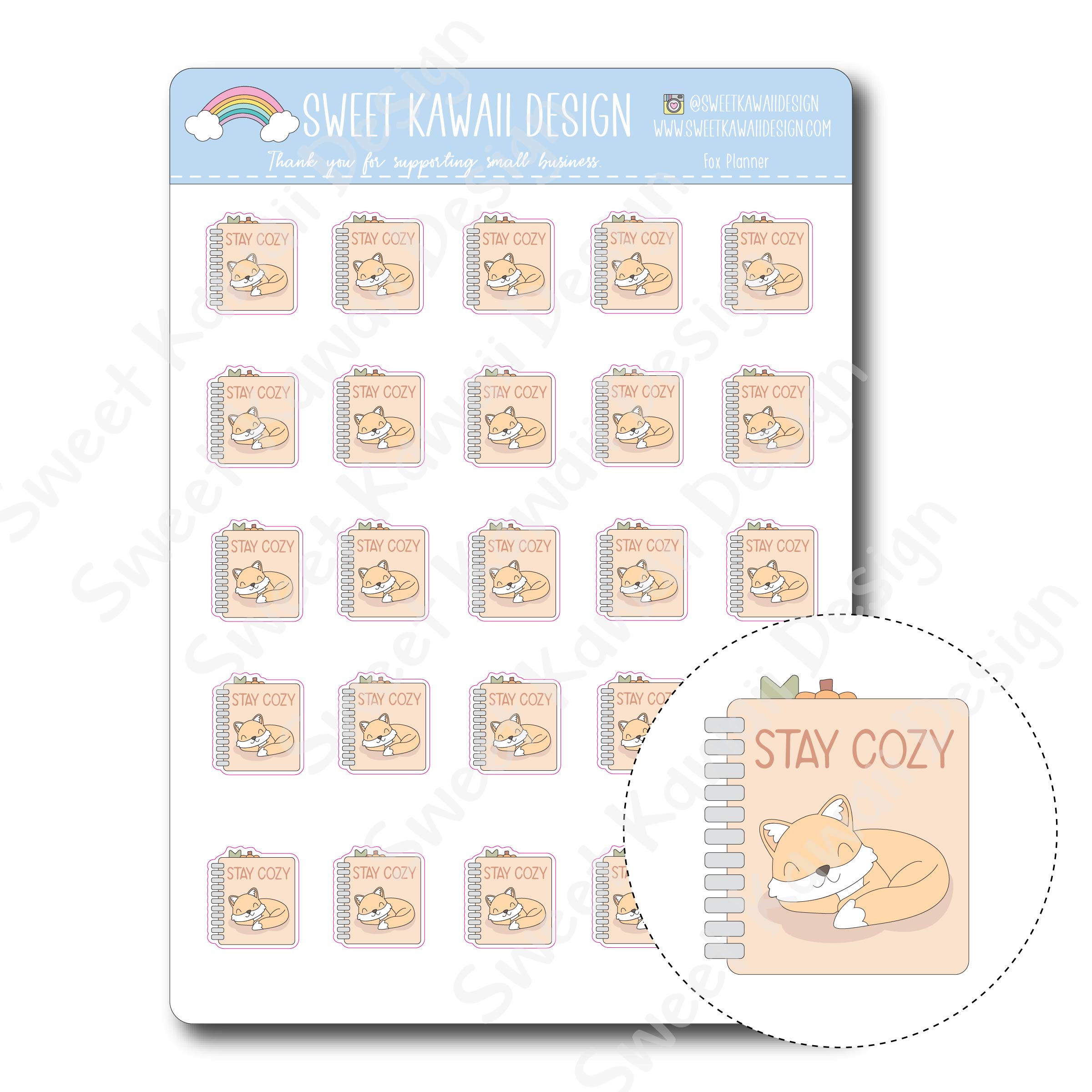 Kawaii Fox Planner Stickers