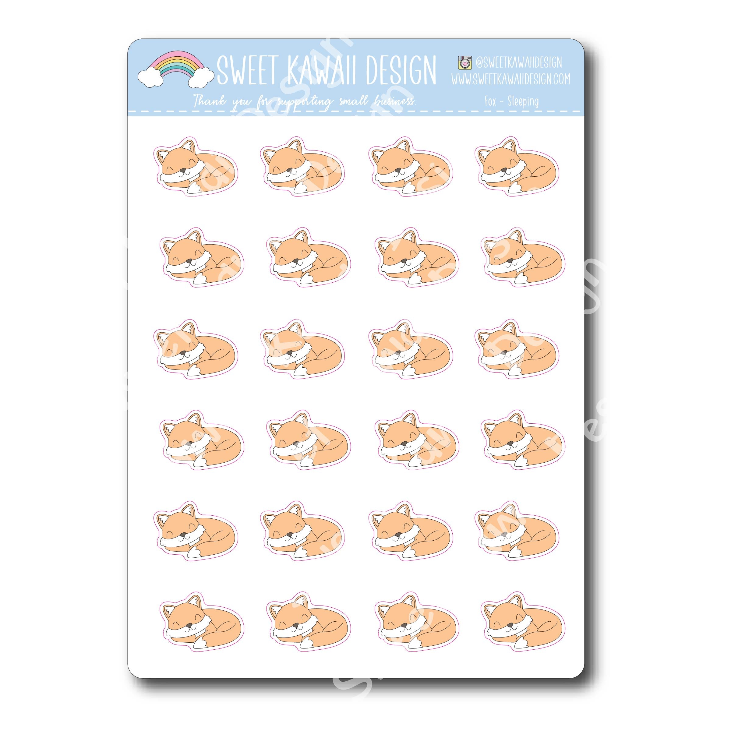 Kawaii Fox Sleeping Stickers