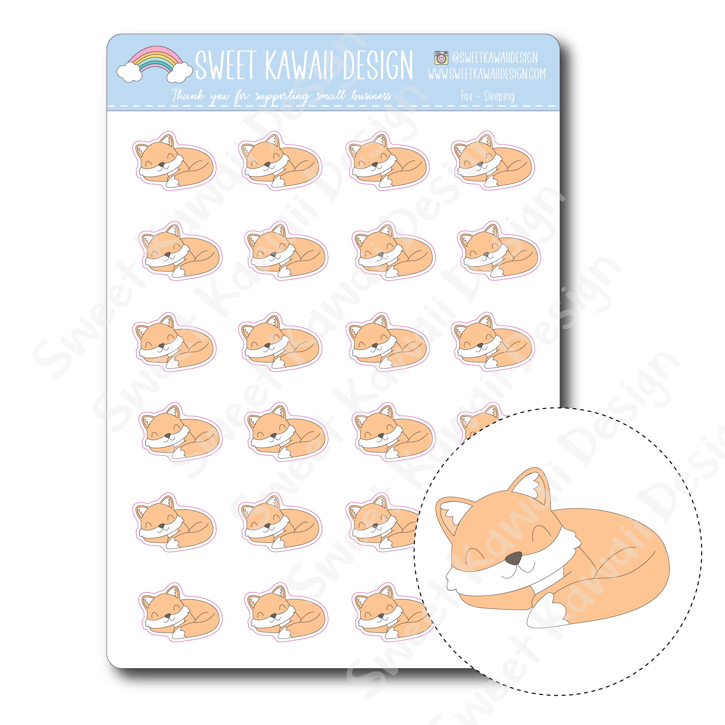 Kawaii Fox Sleeping Stickers