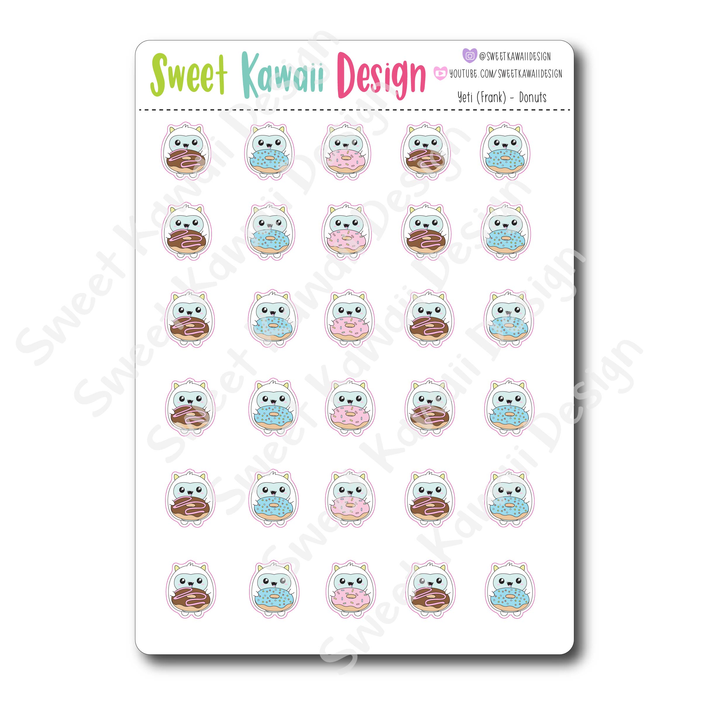 Kawaii Yeti (Frank) Donut Stickers