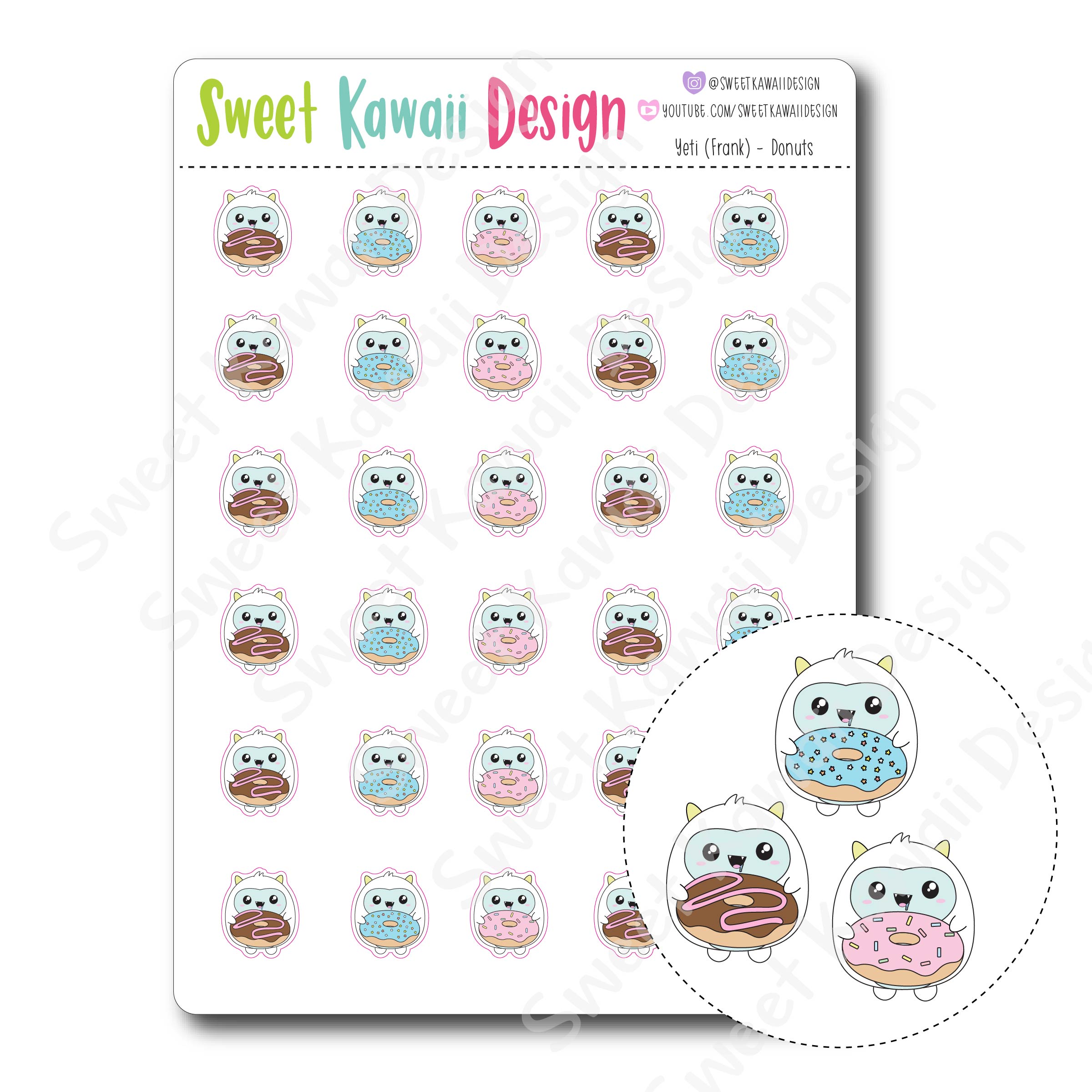 Kawaii Yeti (Frank) Donut Stickers