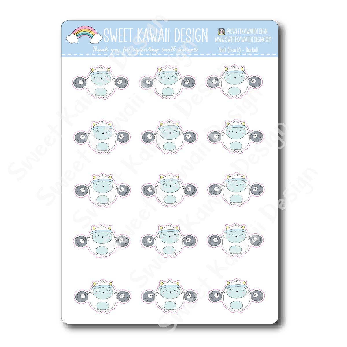 Kawaii Yeti (Frank) Stickers - Barbell
