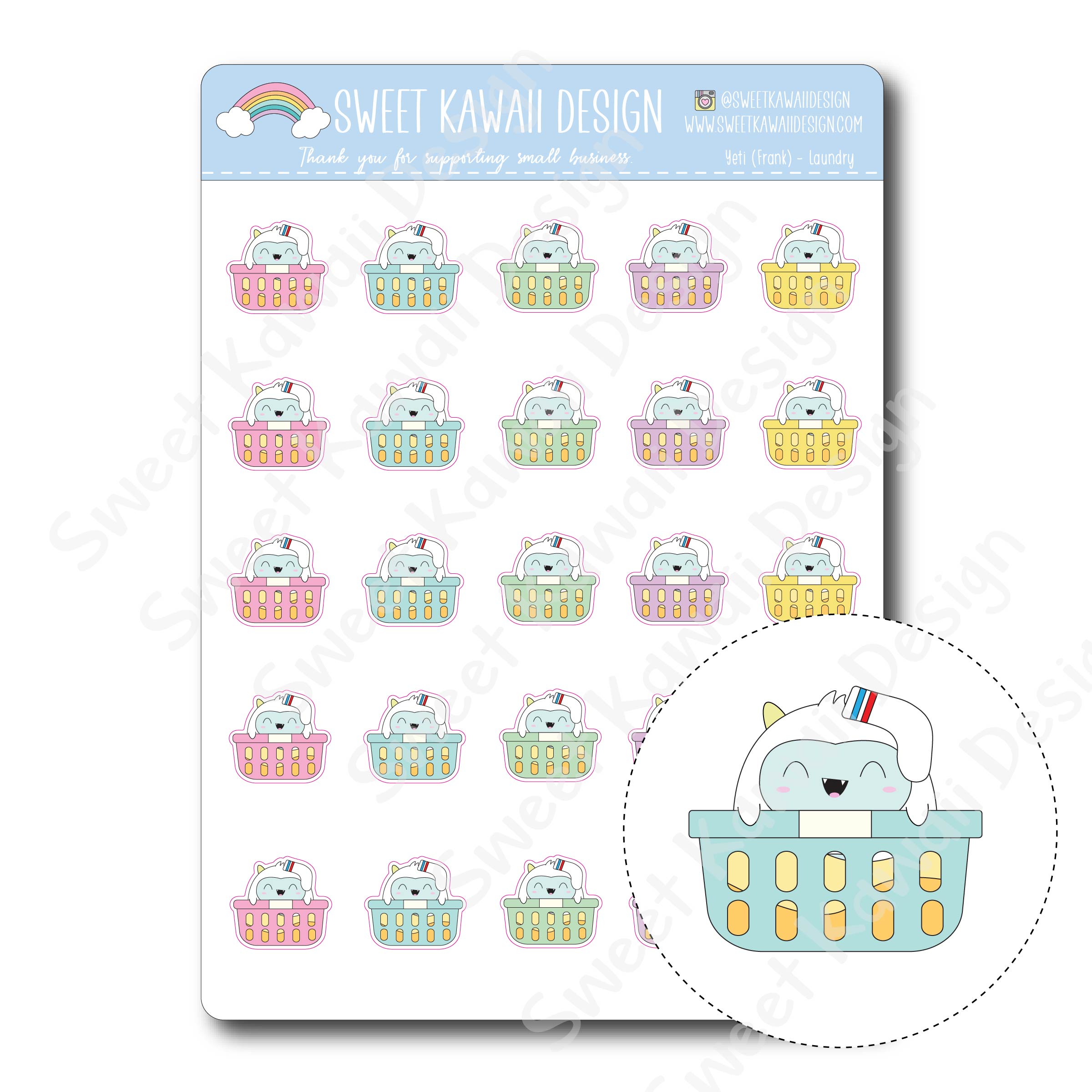 Kawaii Yeti  Stickers - Laundry
