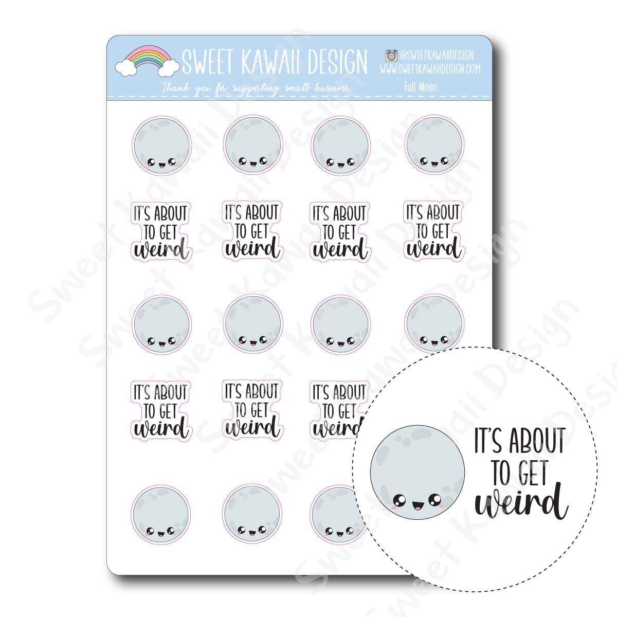 Kawaii Full Moon Stickers