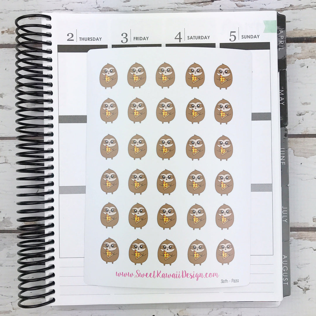 Kawaii Sloth Stickers - Pizza