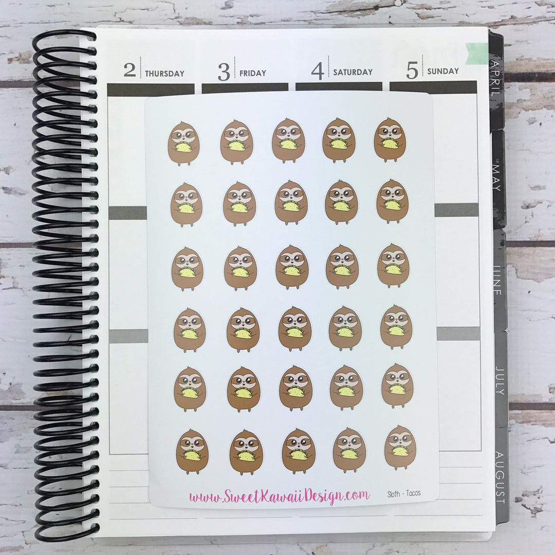 Kawaii Sloth Stickers - Tacos
