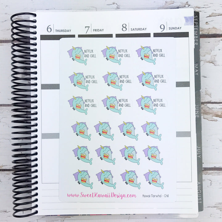 Kawaii Narwhal Stickers - Chillin