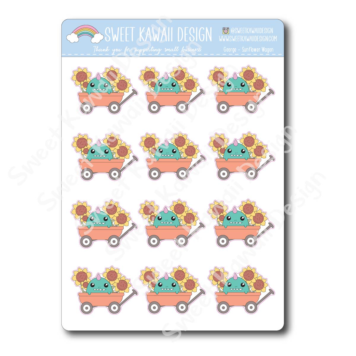 Kawaii George Stickers - Sunflower Wagon