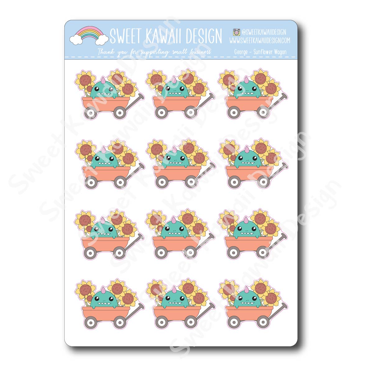 Kawaii George Stickers - Sunflower Wagon