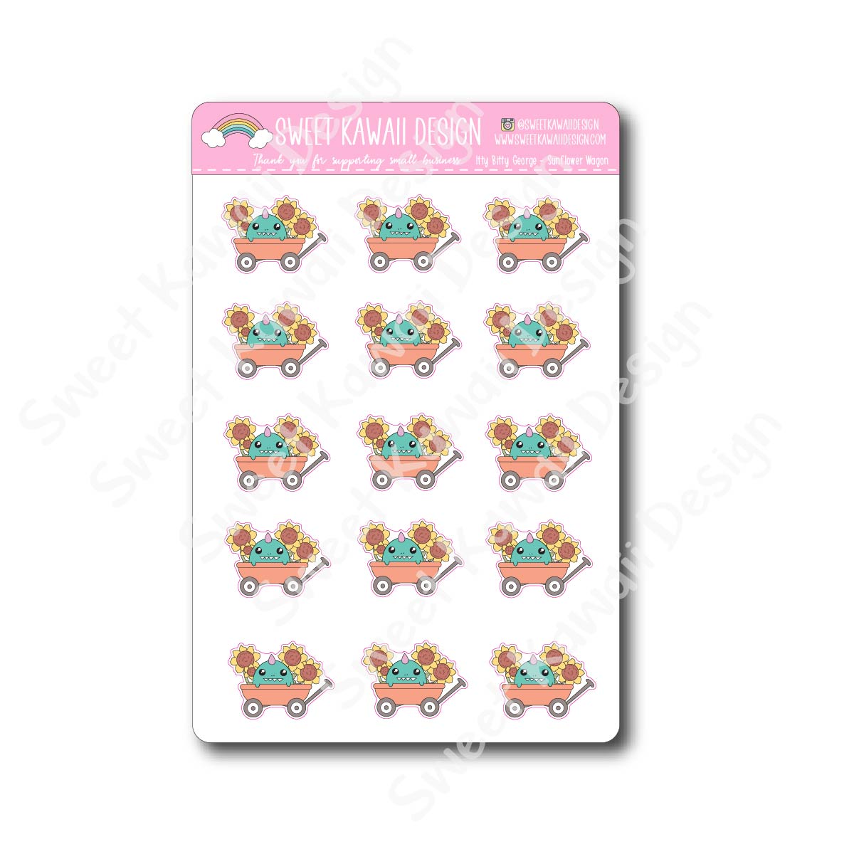 Kawaii George Stickers - Sunflower Wagon