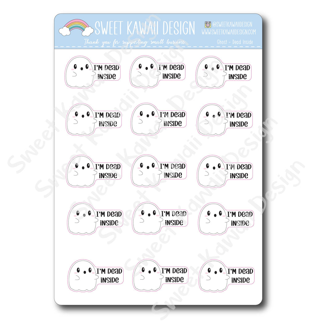 Kawaii Ghost Stickers - Dead Inside