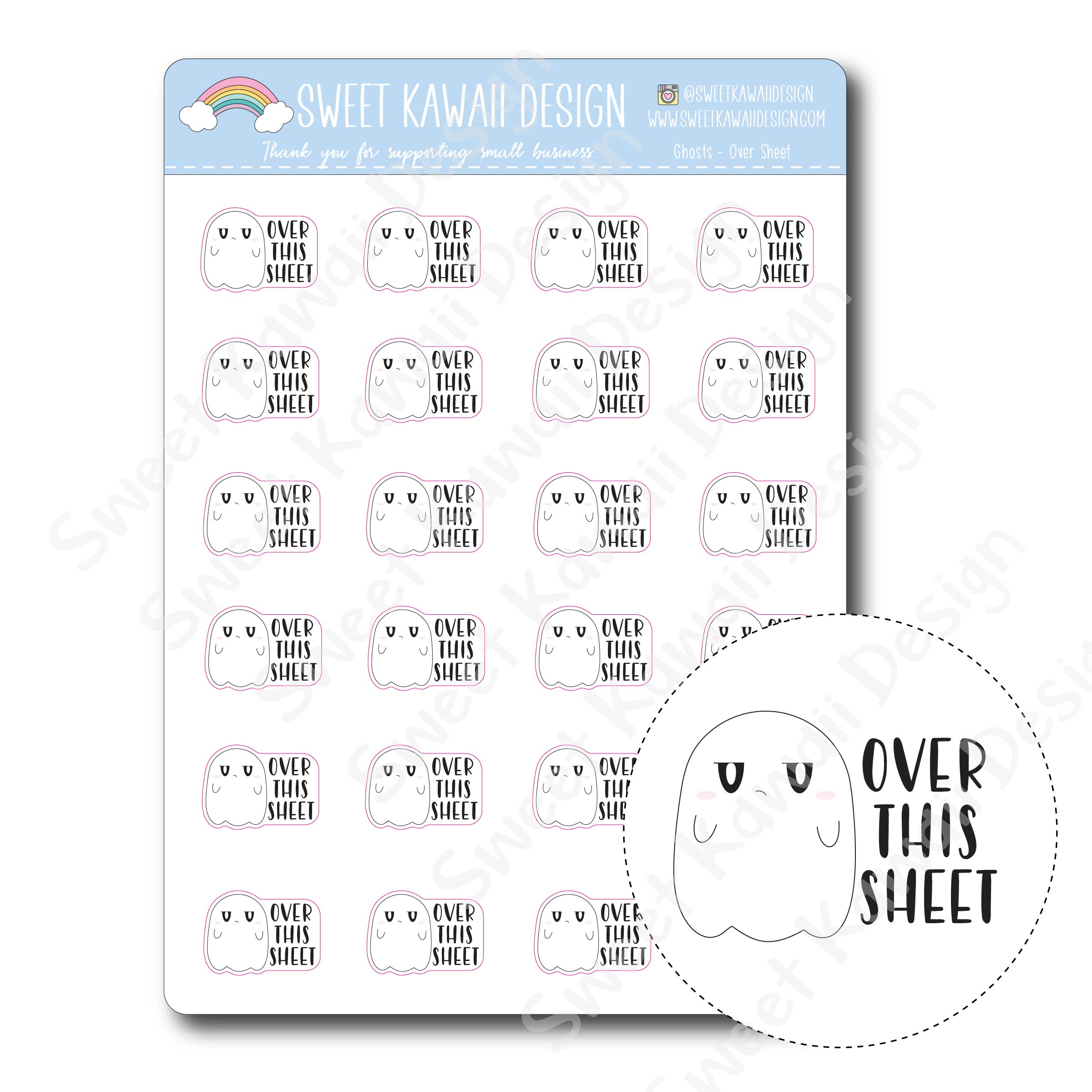 Kawaii Ghost Stickers - Over Sheet