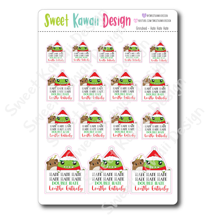 Kawaii Grinched Stickers - Hate Hate Hate