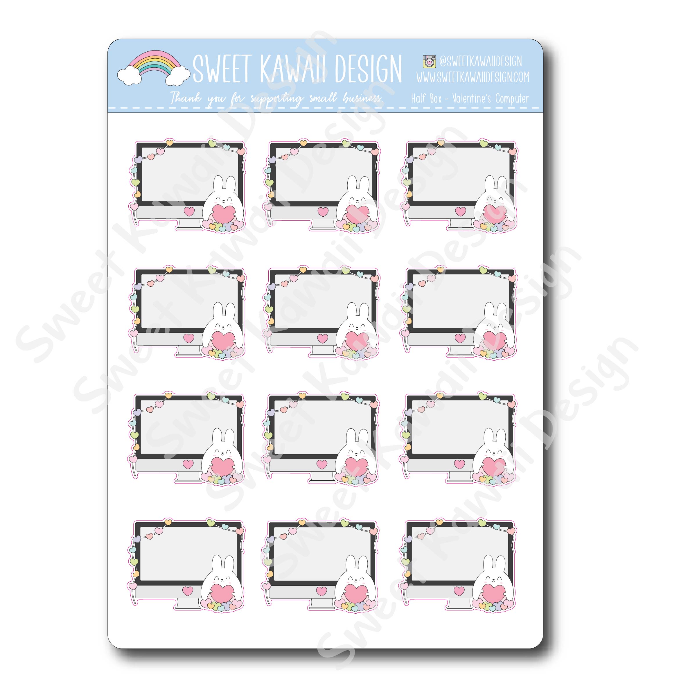 Kawaii Half Box Stickers - Valentine's Computer