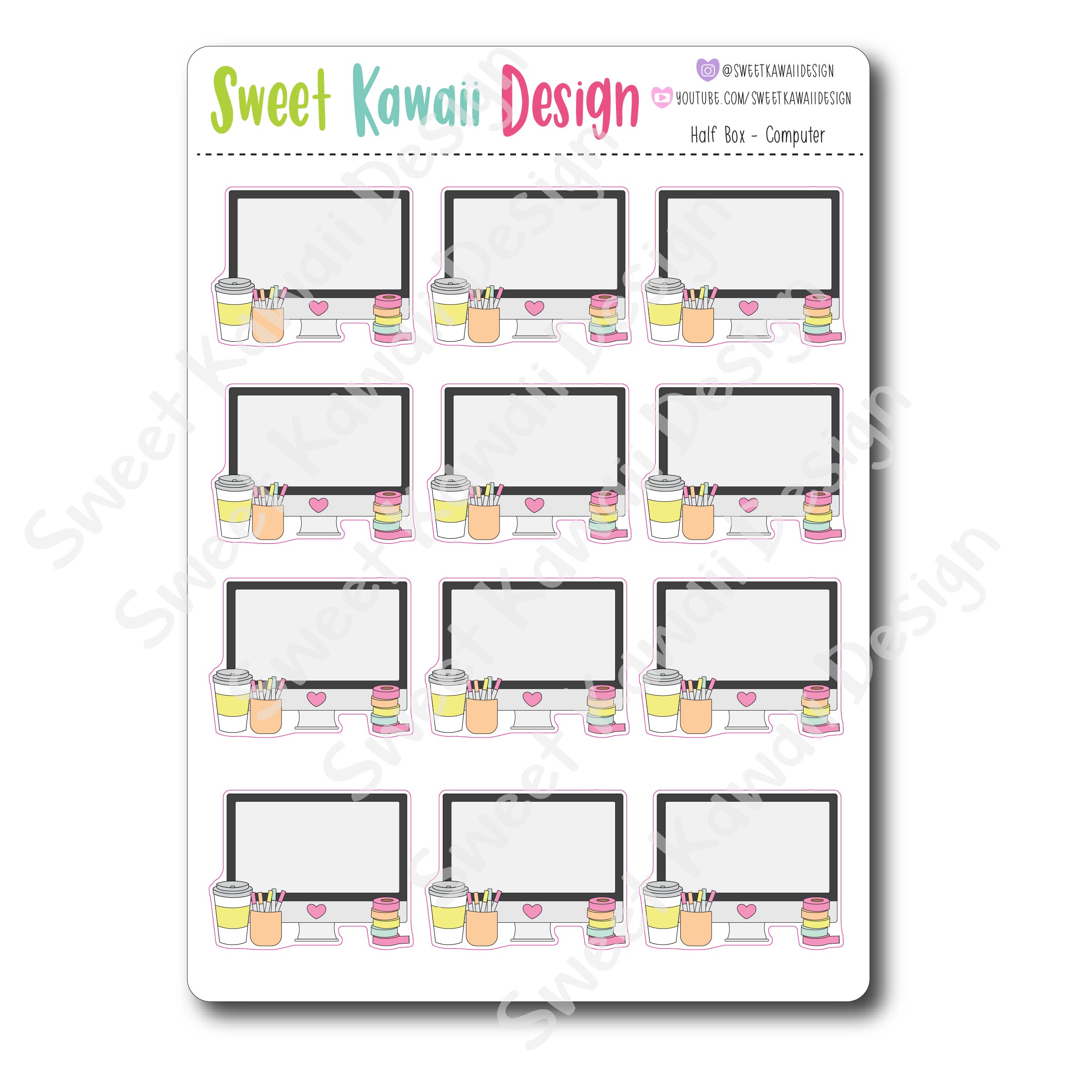 Kawaii Half Box Stickers - Computer