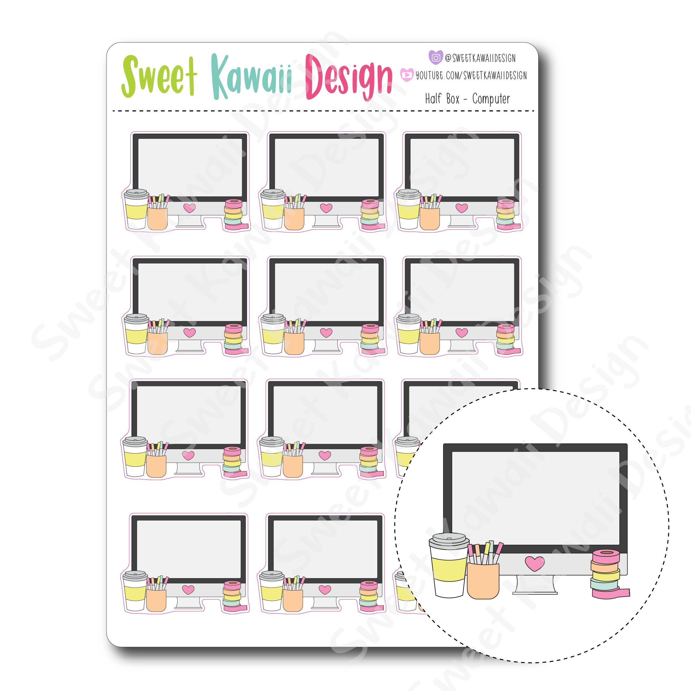 Kawaii Half Box Stickers - Computer