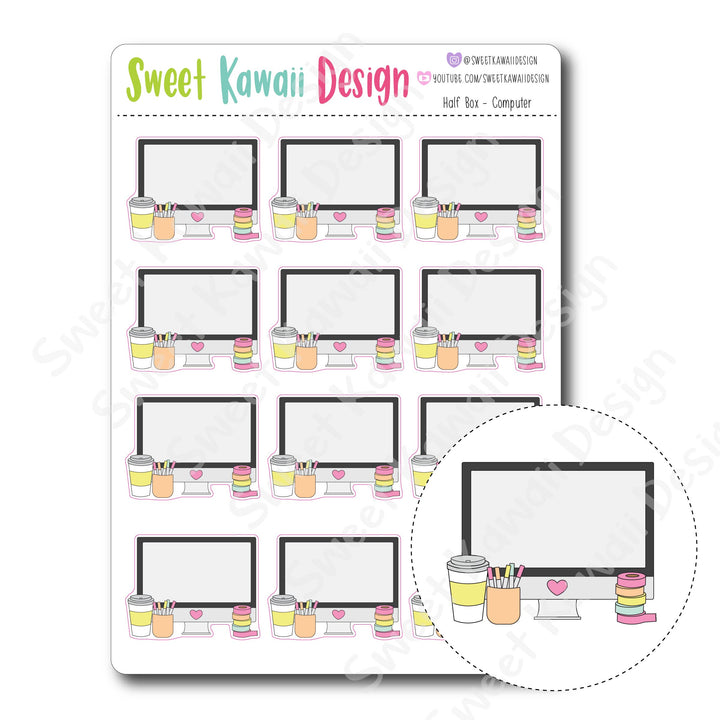 Kawaii Half Box Stickers - Computer