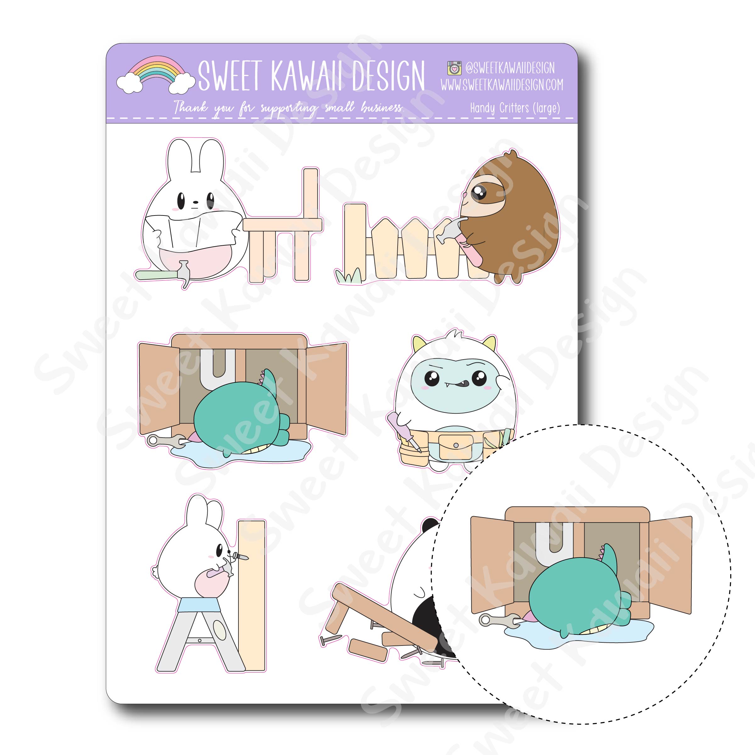 Kawaii Handy Critters (Large) Stickers