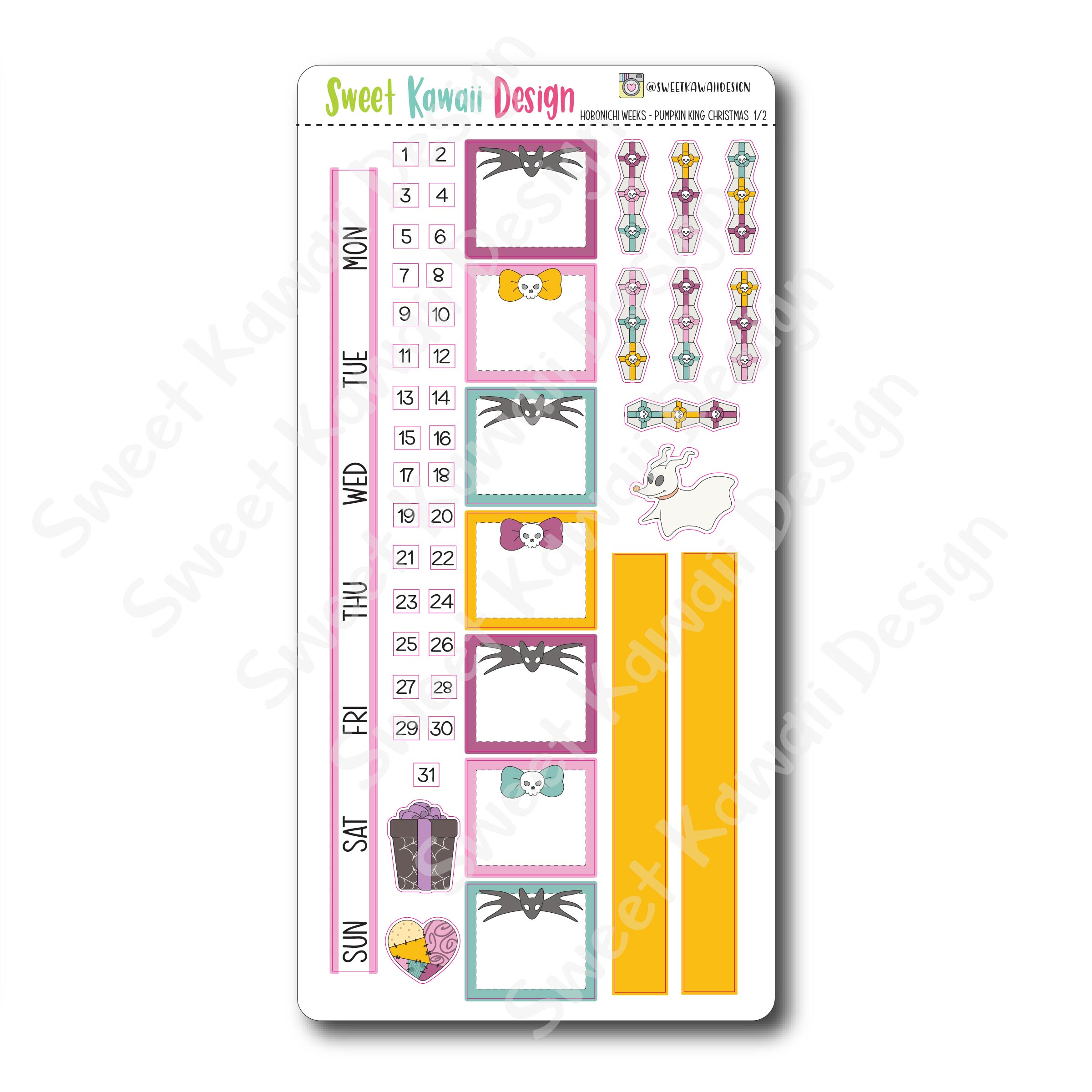 Kawaii Hobonichi Weeks Stickers - Pumpkin King Christmas