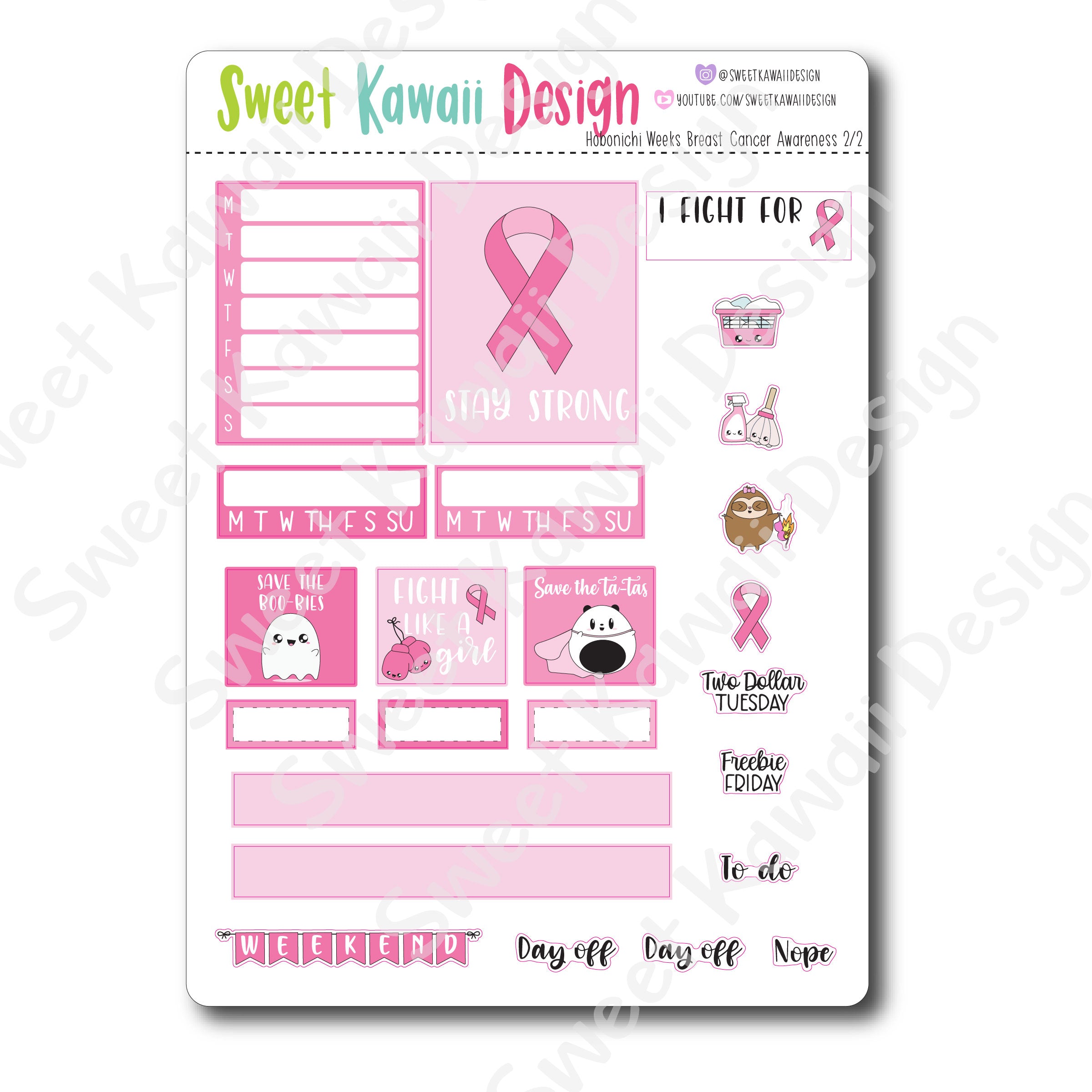 Kawaii Hobonichi Weeks Stickers - Breast Cancer Awareness