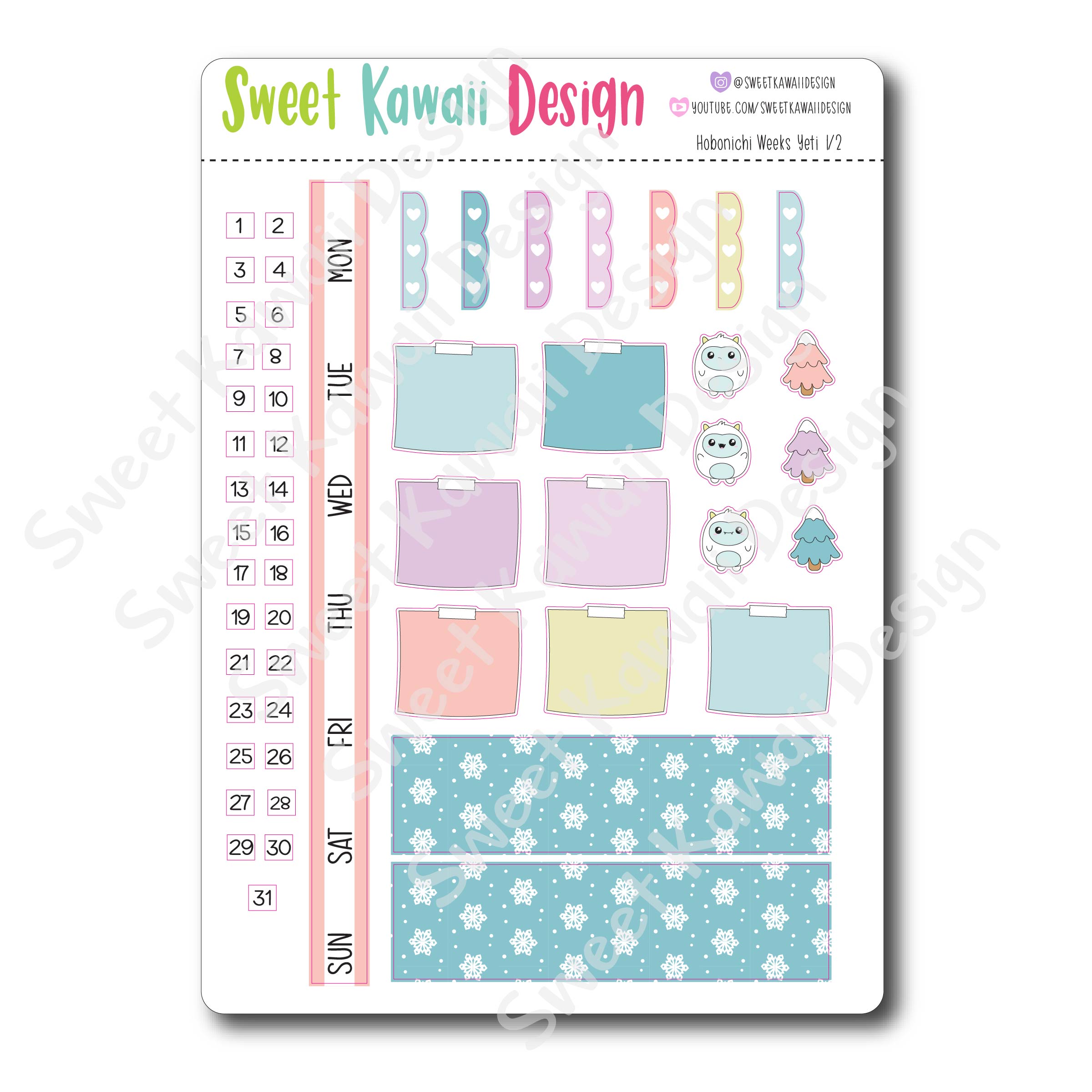 Kawaii Hobonichi Weeks Stickers - Yeti