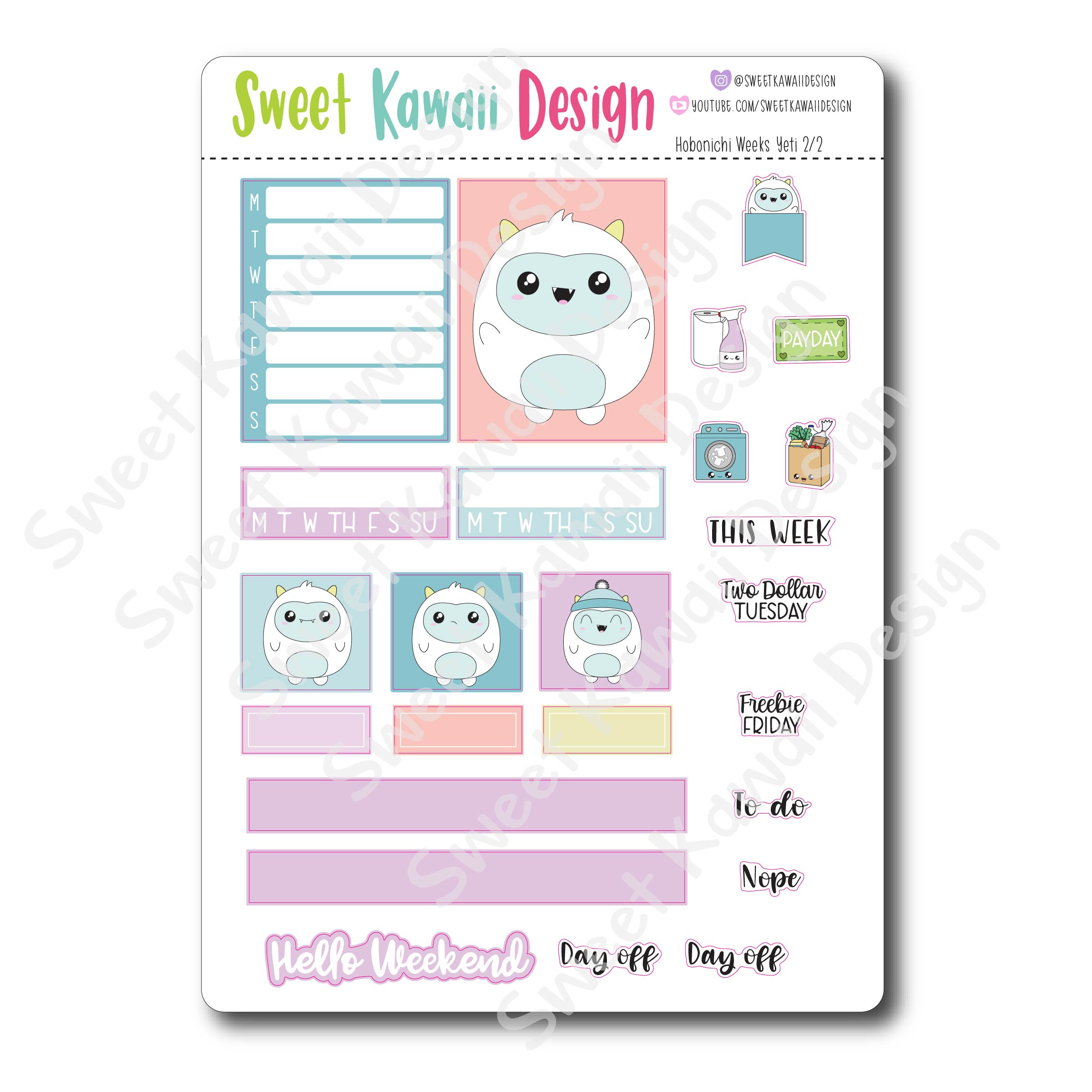 Kawaii Hobonichi Weeks Stickers - Yeti