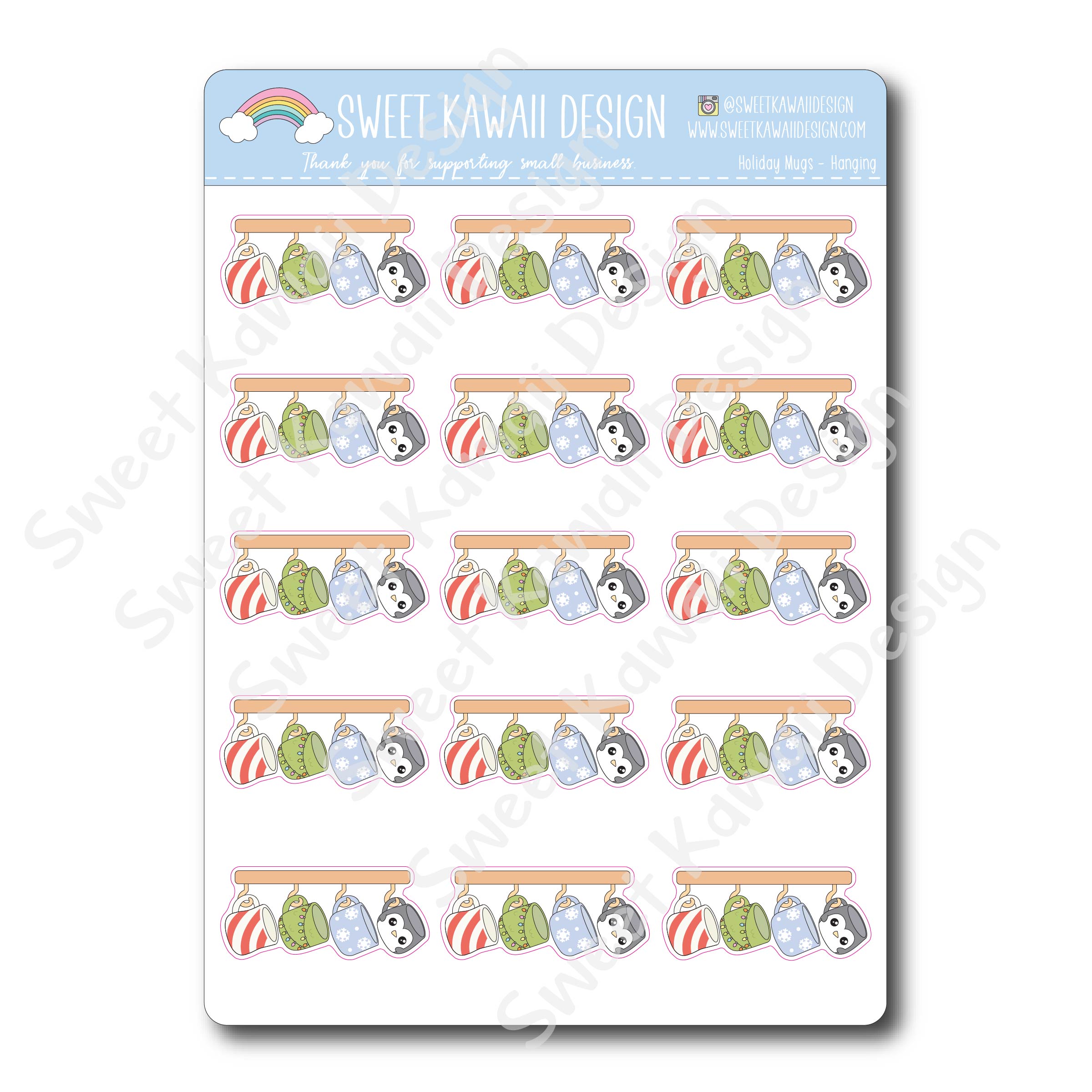 Kawaii Holiday Mug Stickers - HANGING