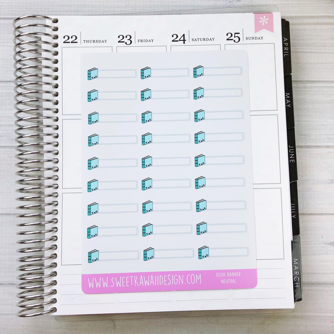 Kawaii Book Banner Stickers - Neutral