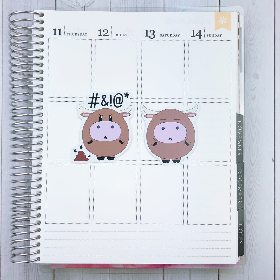 Kawaii Angry Bull Die Cut Stickers