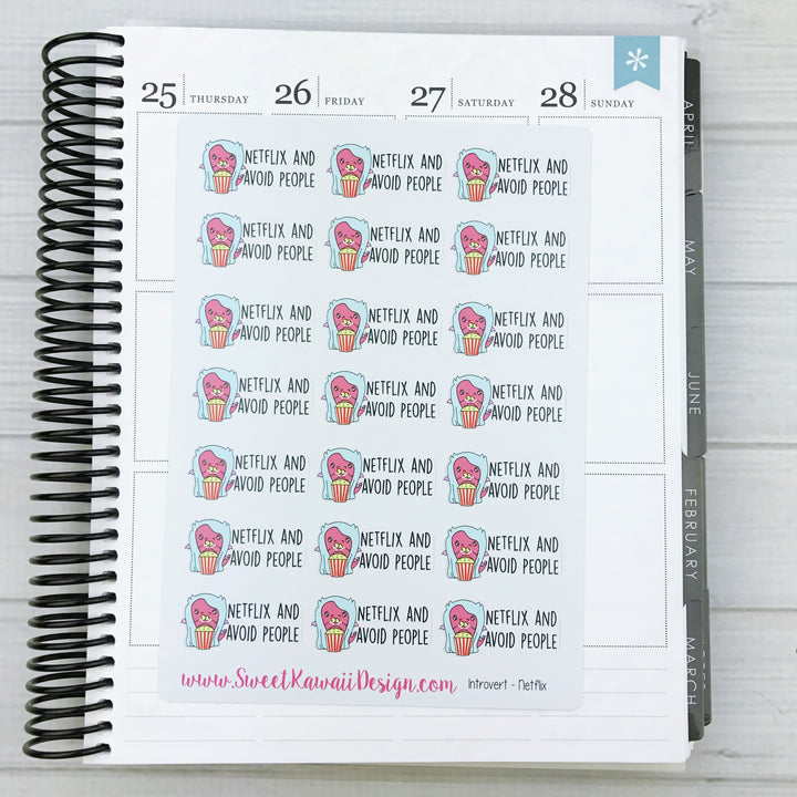 Kawaii Introvert Stickers - Binge and Avoid People