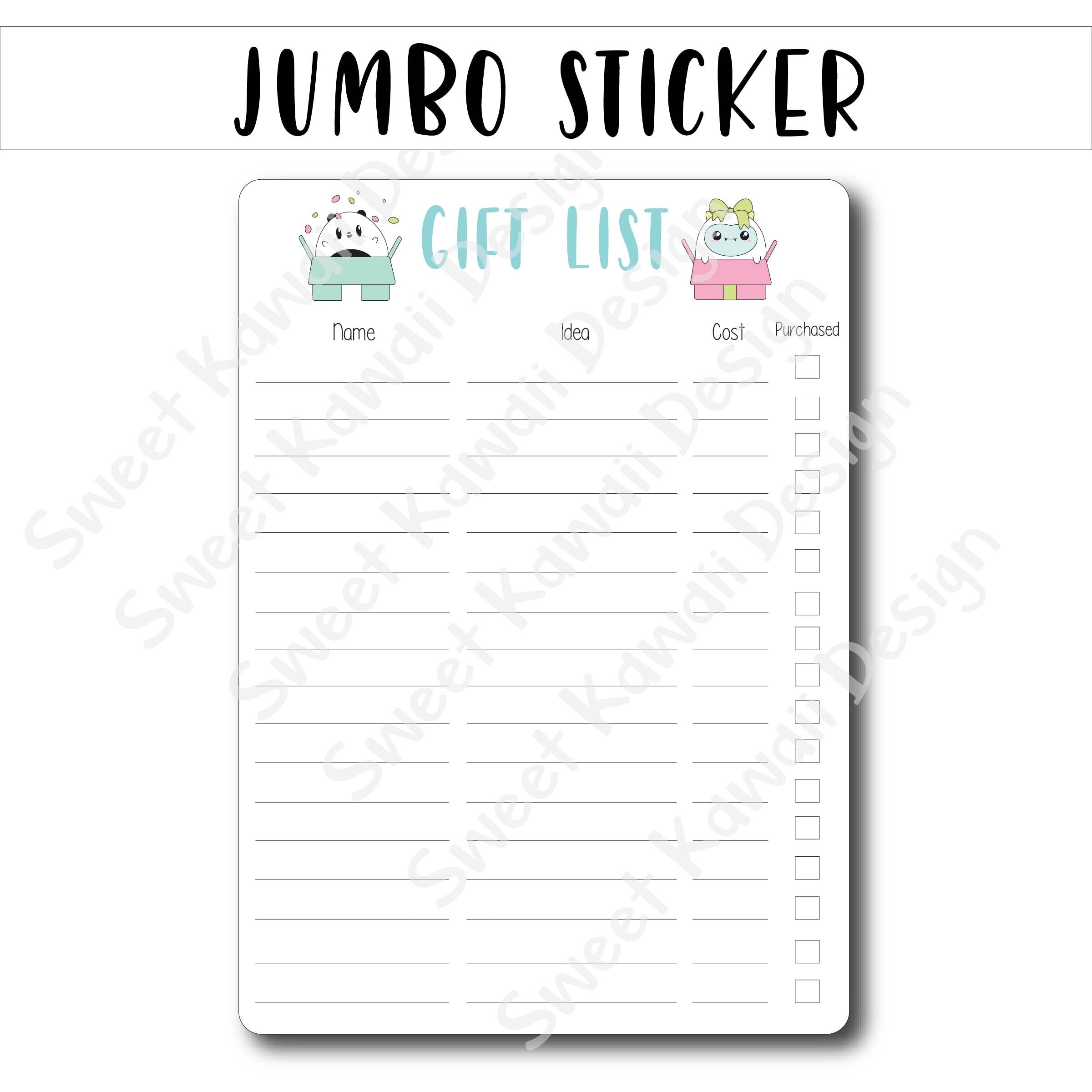 Kawaii Jumbo Sticker - Gift List - Size Options Available