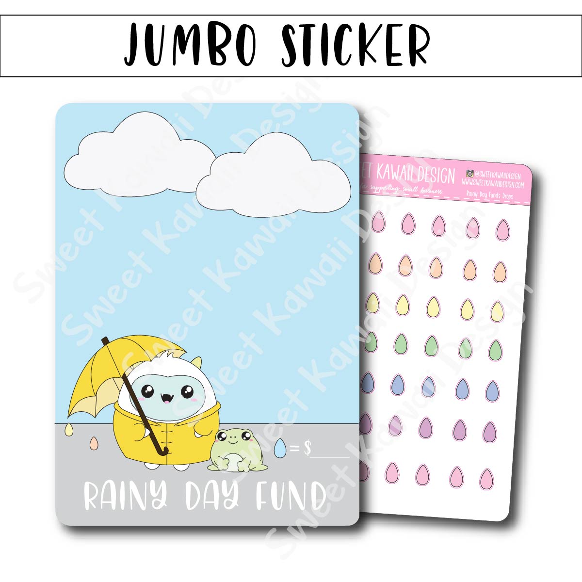 Kawaii Jumbo Sticker - Rainy Day Funds Tracker - Size Options Available