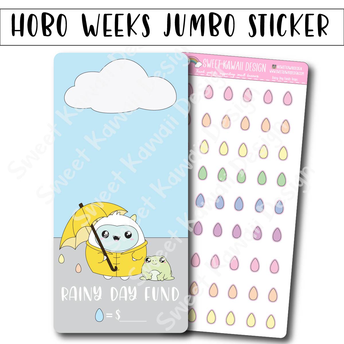 Kawaii Jumbo Sticker - Rainy Day Funds Tracker - Size Options Available