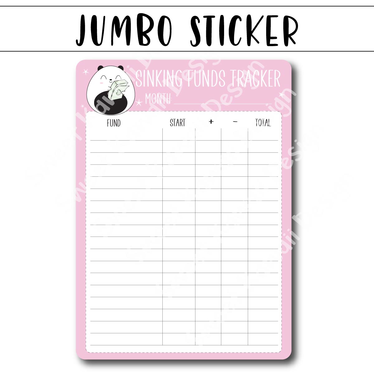 Kawaii Jumbo Sticker - Sinking Funds Tracker - Size Options Available