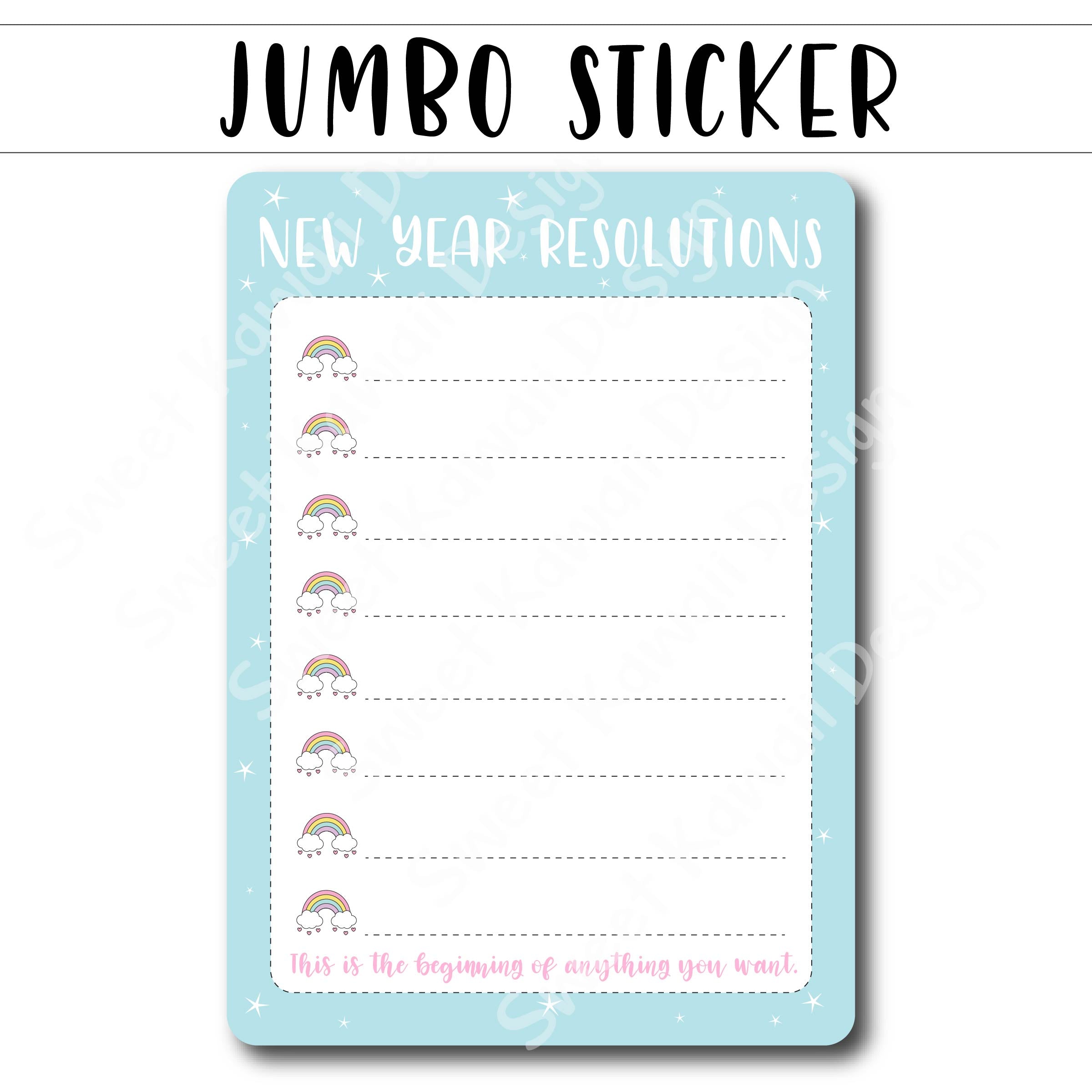Kawaii Jumbo Sticker - New Year Resolutions - Size Options Available