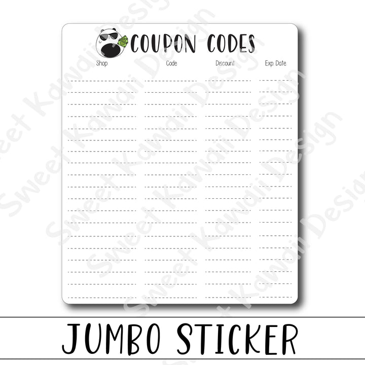 Kawaii Jumbo Sticker - Coupon Code - Size Options Available