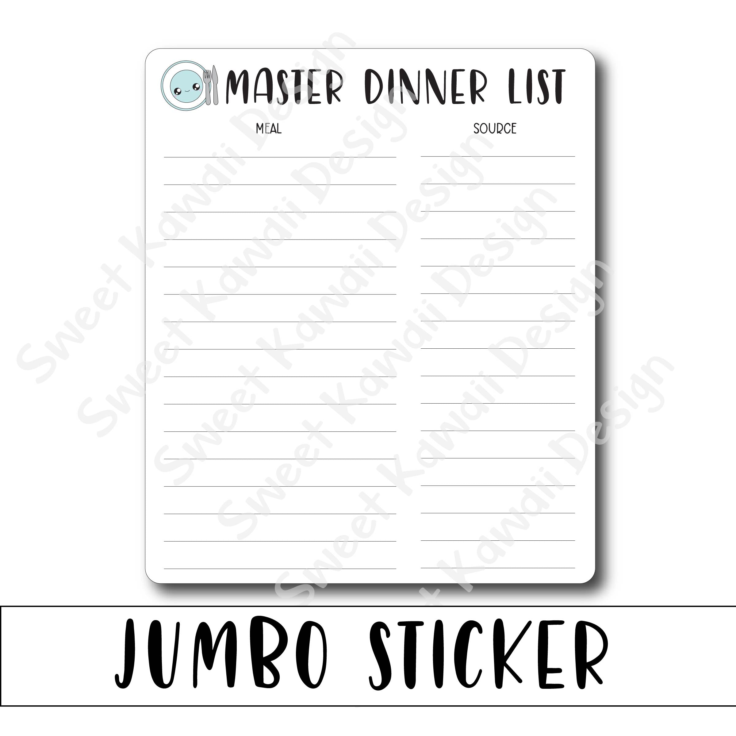Kawaii Jumbo Sticker - Master Dinner List - Size Options Available