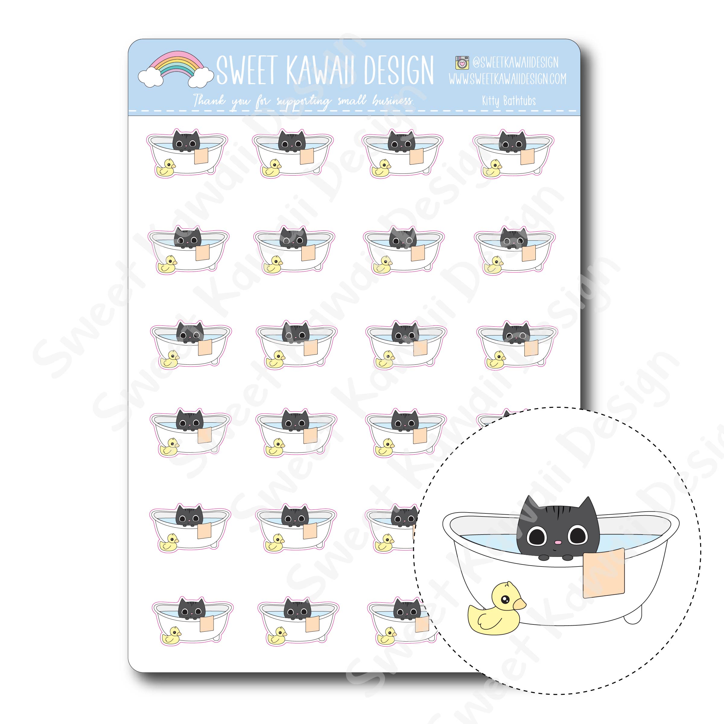 Kawaii Kitty Bathtub Stickers