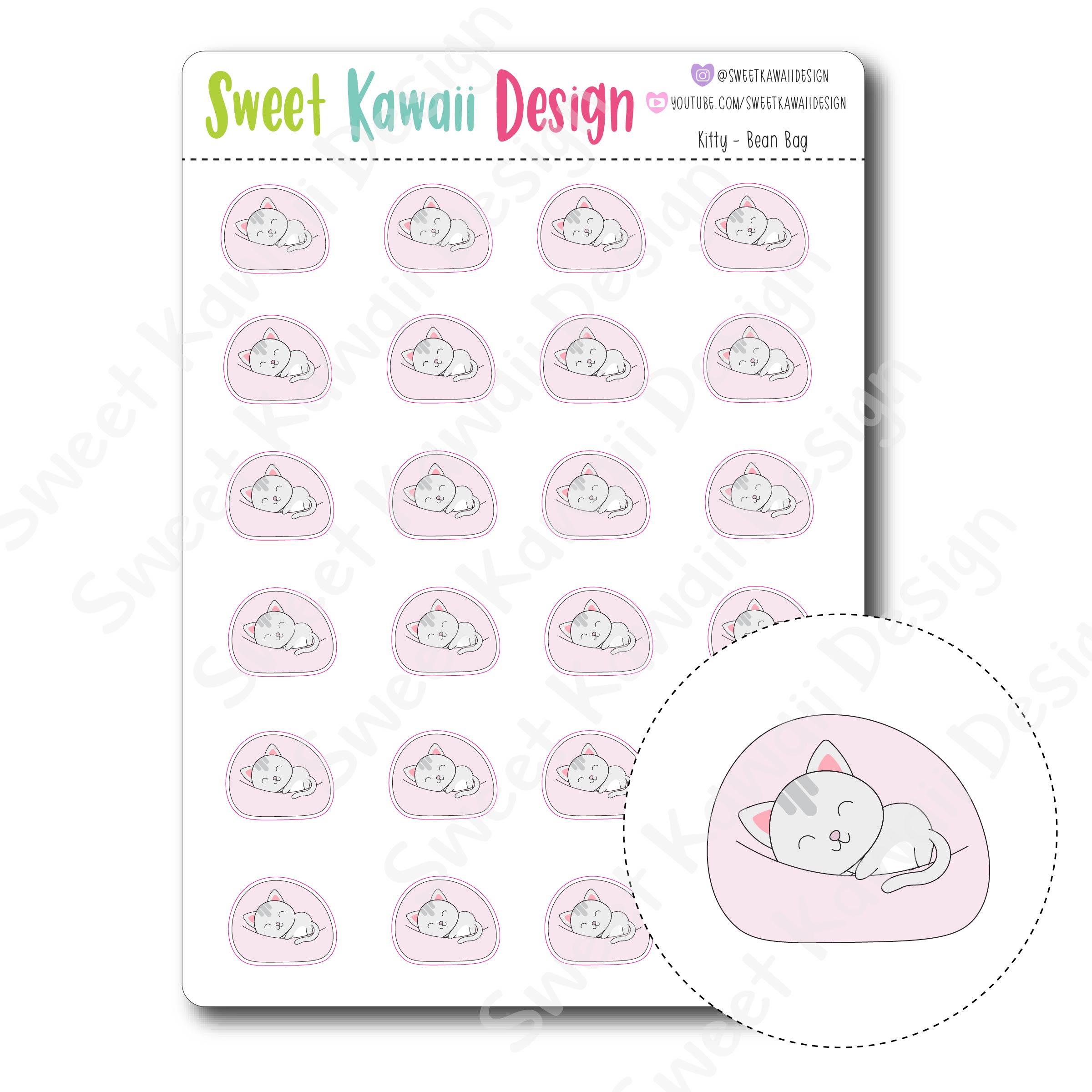 Kawaii Kitty Stickers - Bean Bag